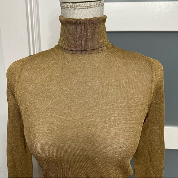 Jan & Carlos Gold Semi Sheer Turtleneck SZ 40 EU/8 US Deadstock Luxury NWT $425 - Picture 4 of 11